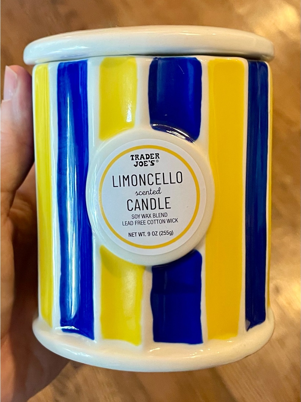 Trader Joe's Limoncello Scented Candle - Yellow & Blue Ceramic Jar